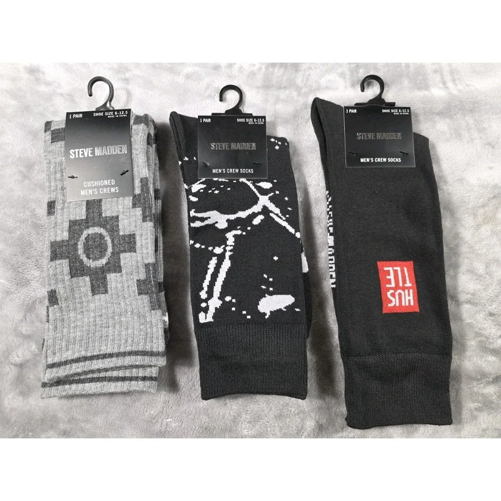 NWT Steve Madden crew socks 6-12.5 3 pack Abstract/Hustle/Aztec